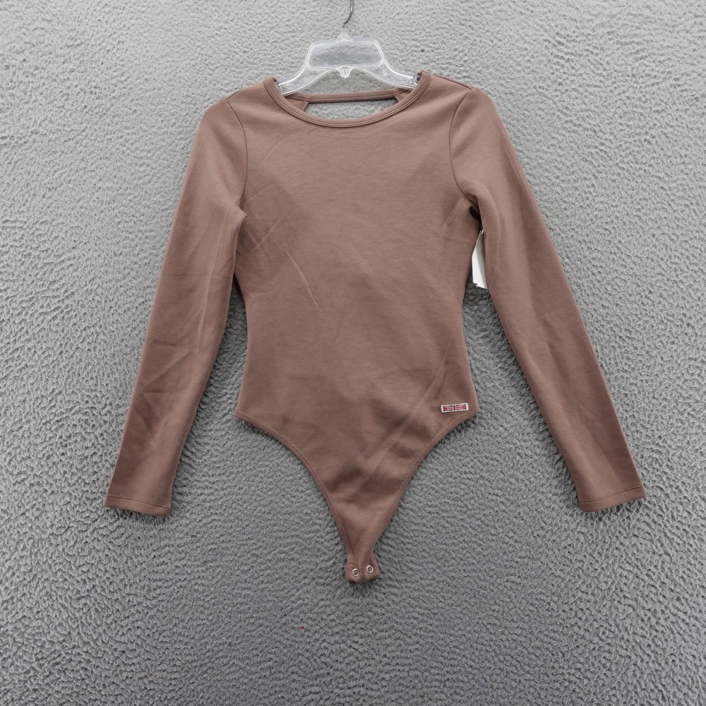 Hudson Jeans Womens Taupe Long Sleeve Cutout Back Bodysuit Small NEW